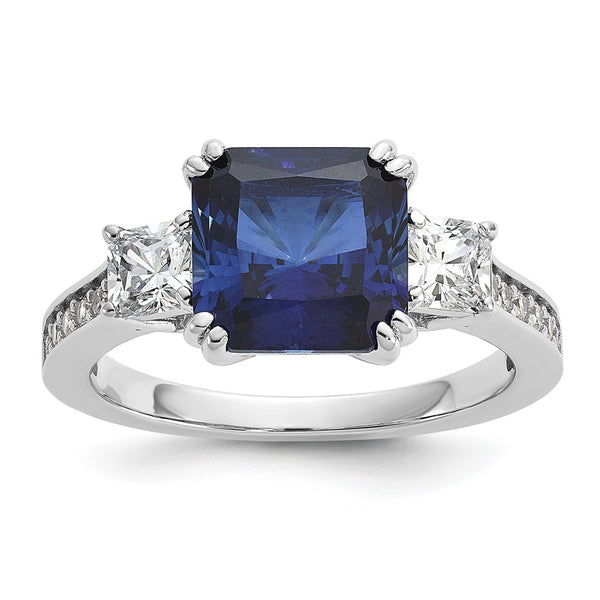 Cheryl M Sterling Silver 3-Stone Ring with Blue & White CZs