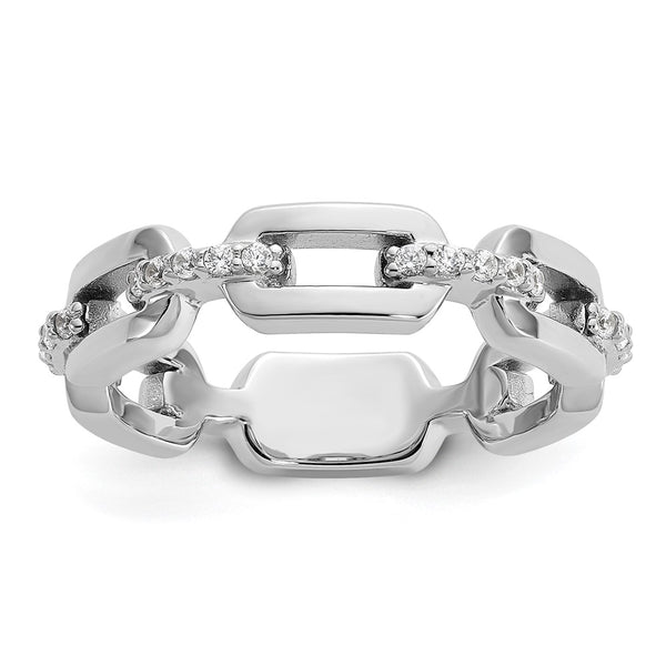 Cheryl M Polished CZ Link Ring in Rhodium-Plated Silver