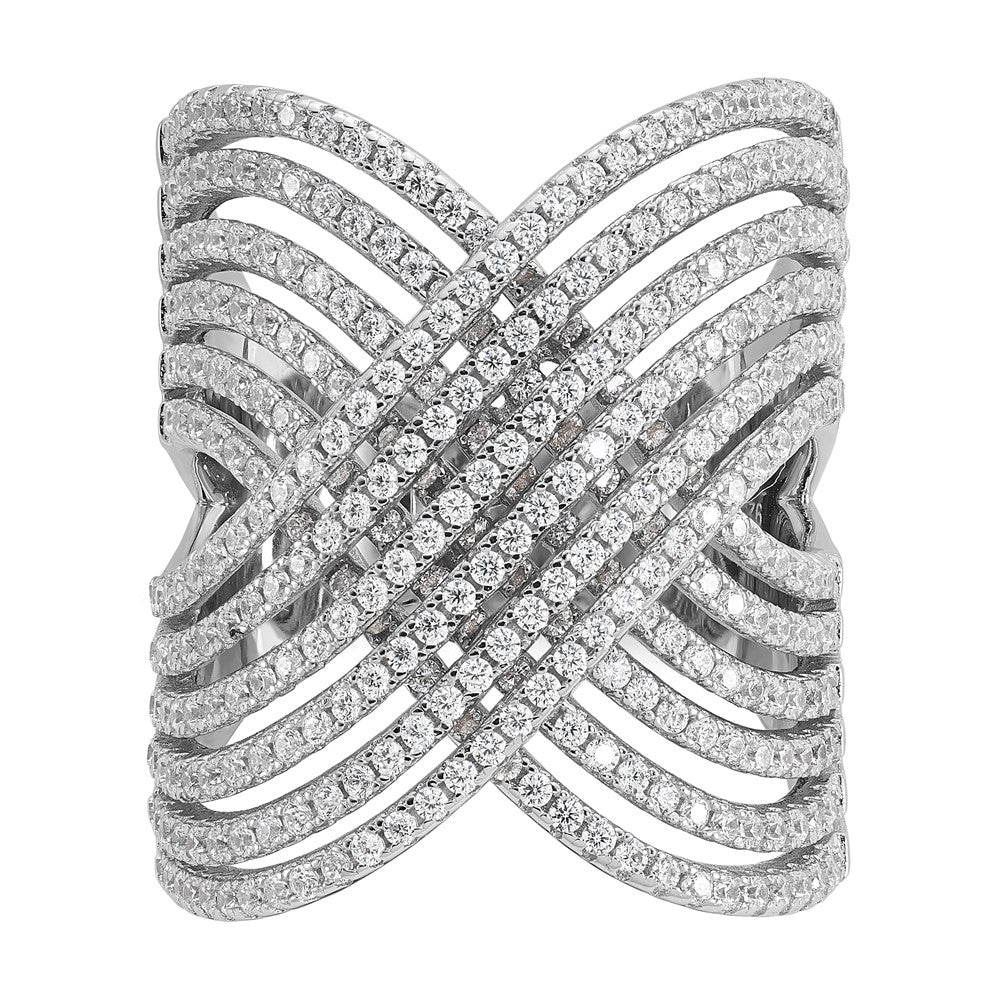 Shop Stylish Cheryl M Polished Fancy CZ X Ring | Rhodium-Plated Silver