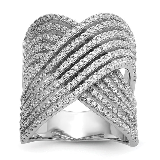 Shop Stylish Cheryl M Polished Fancy CZ X Ring | Rhodium-Plated Silver
