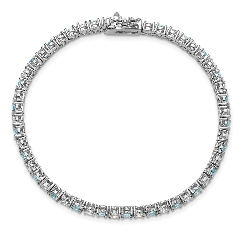 Exclusive Rhodium-Plated Sterling Silver Tennis Bracelet with Aqua Glass & CZ - Stylish Design