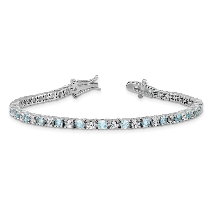 Exclusive Rhodium-Plated Sterling Silver Tennis Bracelet with Aqua Glass & CZ - Stylish Design-5