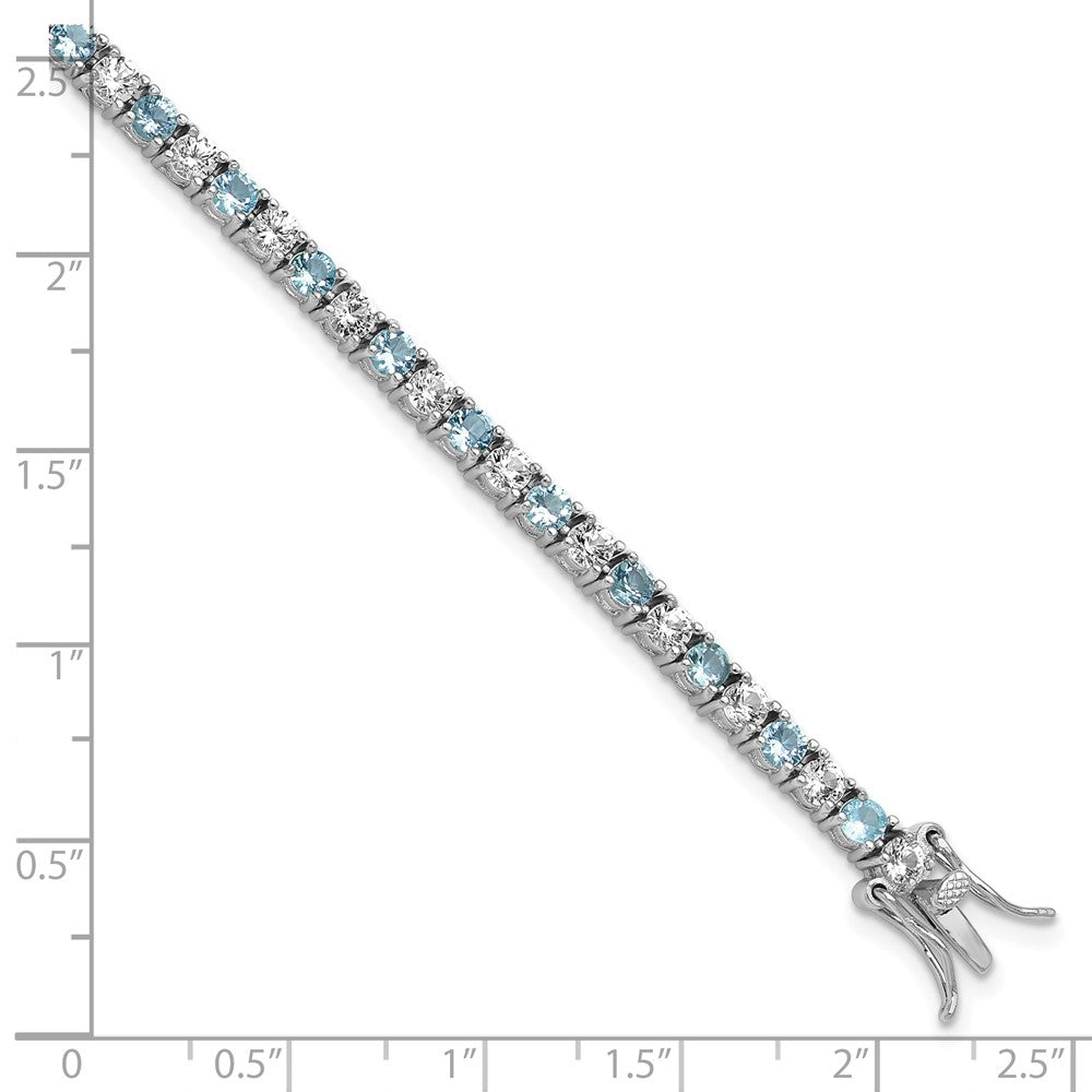 Exclusive Rhodium-Plated Sterling Silver Tennis Bracelet with Aqua Glass & CZ - Stylish Design