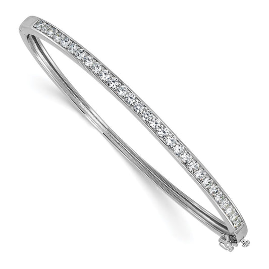 High-Quality Cheryl M Polished CZ Hinged Bangle - Stylish Rhodium-Plated Silver