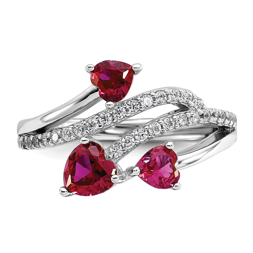 Exclusive Cheryl M Sterling Silver Heart Ring with Lab-Created Ruby & CZ | Stylish Value