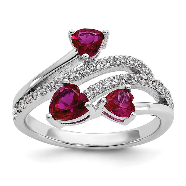 Cheryl M Sterling Silver Heart Ring with Lab-Created Ruby & CZ