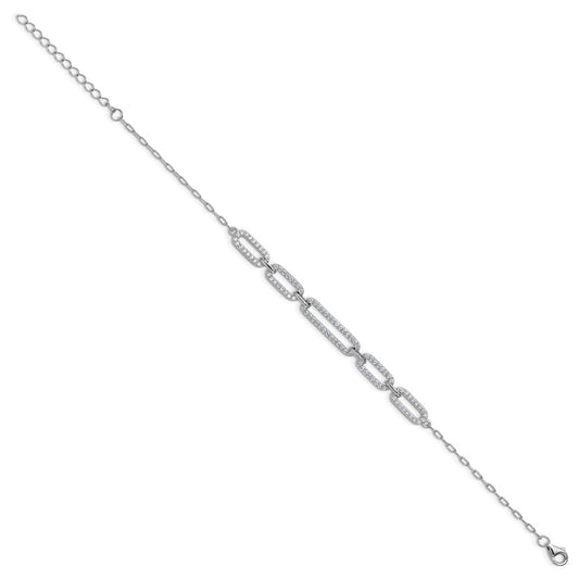 Exclusive Cheryl M Sterling Silver CZ Link Bracelet - 1.5" Extension, Stylish!