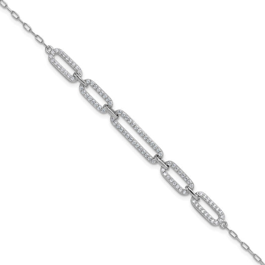 Exclusive Cheryl M Sterling Silver CZ Link Bracelet - 1.5" Extension, Stylish!