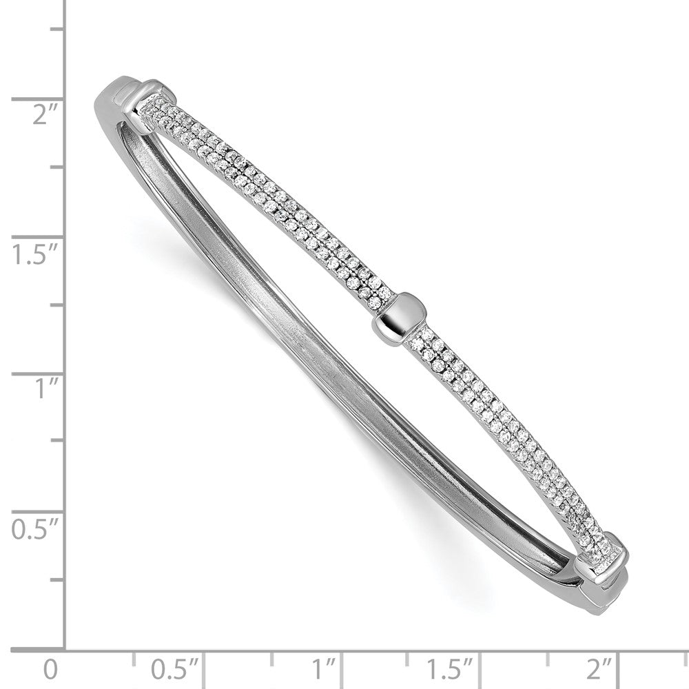Exclusive Cheryl M Polished CZ Hinged Bangle | Stylish Rhodium-Plated Silver