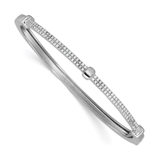 Exclusive Cheryl M Polished CZ Hinged Bangle | Stylish Rhodium-Plated Silver