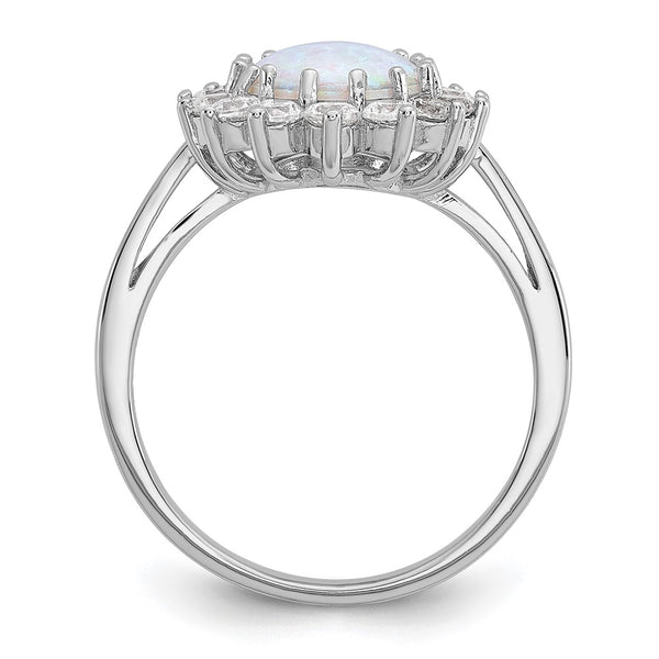 Cheryl M Oval Halo Ring in Sterling Silver with Created Opal