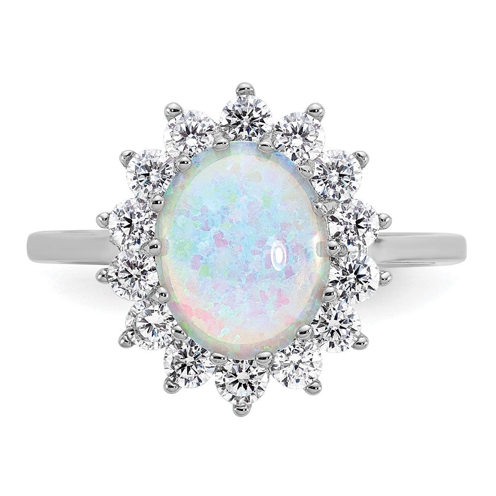 Shop High-Quality Cheryl M Oval Halo Ring in Sterling Silver with Created Opal