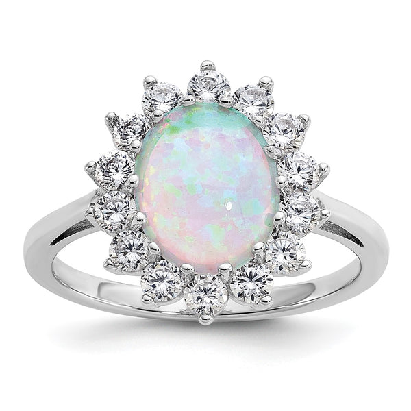 Cheryl M Oval Halo Ring in Sterling Silver with Created Opal