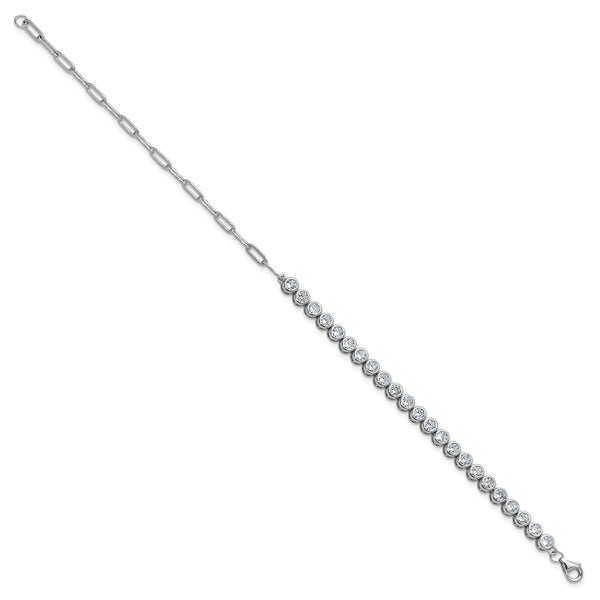 Cheryl M Polished Bezel Set CZ Bracelet in Rhodium-Plated Silver