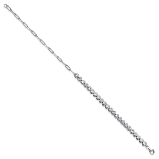Shop Stylish Cheryl M Polished Bezel Set CZ Bracelet in Rhodium-Plated Silver