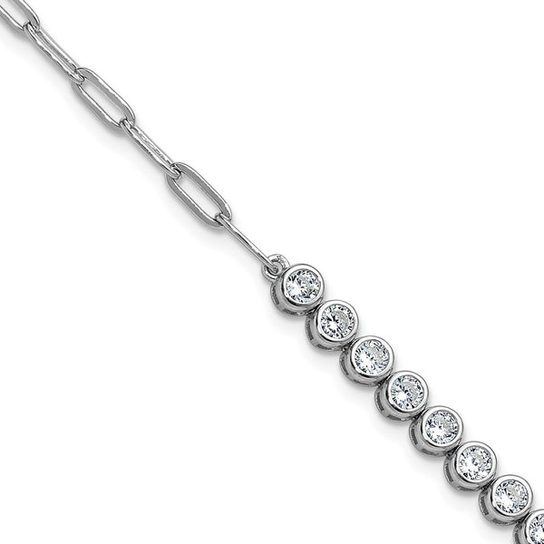 Cheryl M Polished Bezel Set CZ Bracelet in Rhodium-Plated Silver