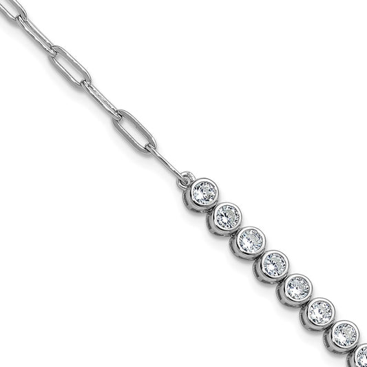 Shop Stylish Cheryl M Polished Bezel Set CZ Bracelet in Rhodium-Plated Silver