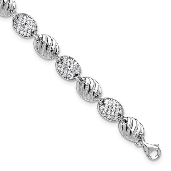 Cheryl M Sterling Silver CZ Oval Bracelet, 1-Inch Extension
