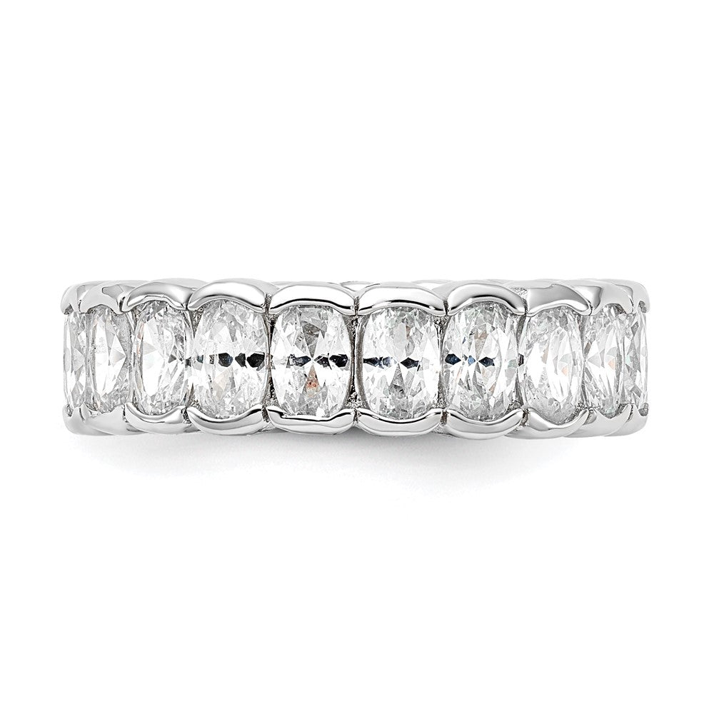 Exclusive Polished Oval CZ Eternity Ring - Stylish Rhodium-Plated Silver