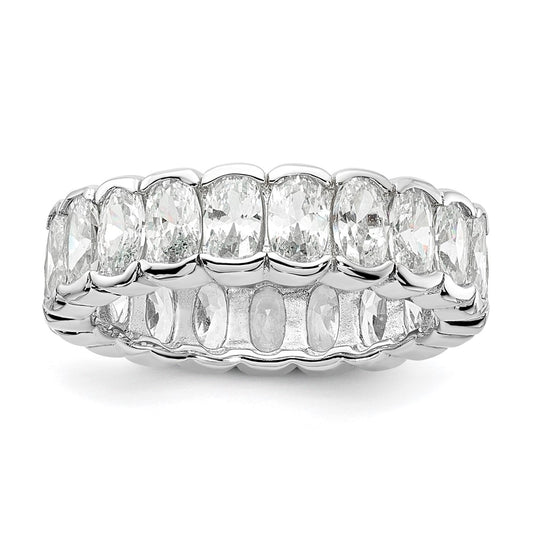 Exclusive Polished Oval CZ Eternity Ring - Stylish Rhodium-Plated Silver
