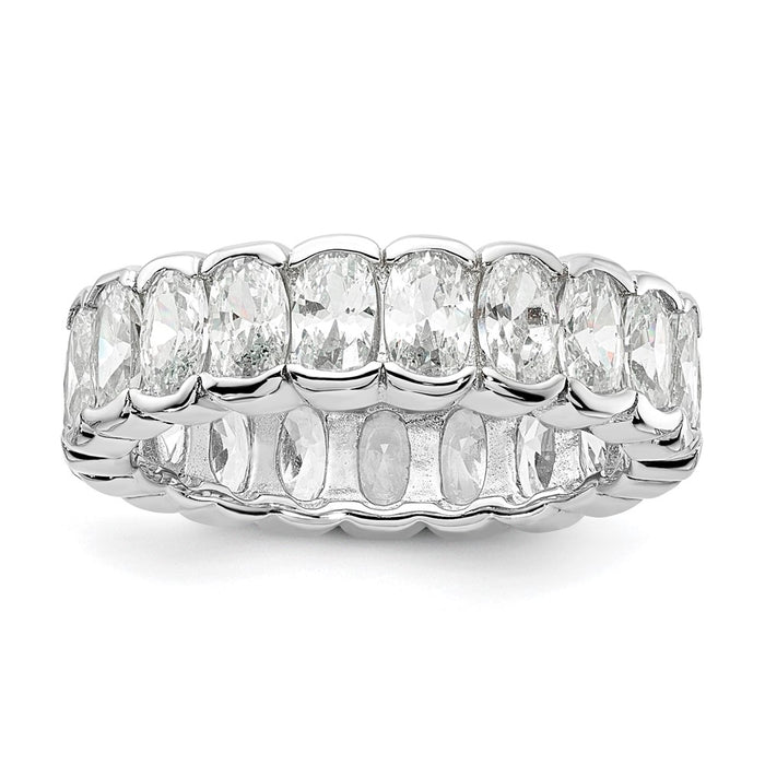 Exclusive Polished Oval CZ Eternity Ring - Stylish Rhodium-Plated Silver-1