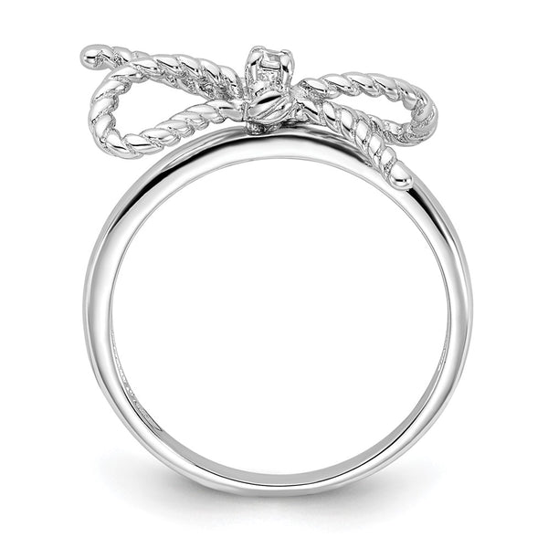 Rhodium-Plated Sterling Silver Twisted CZ Bow Ring - 14K Gold