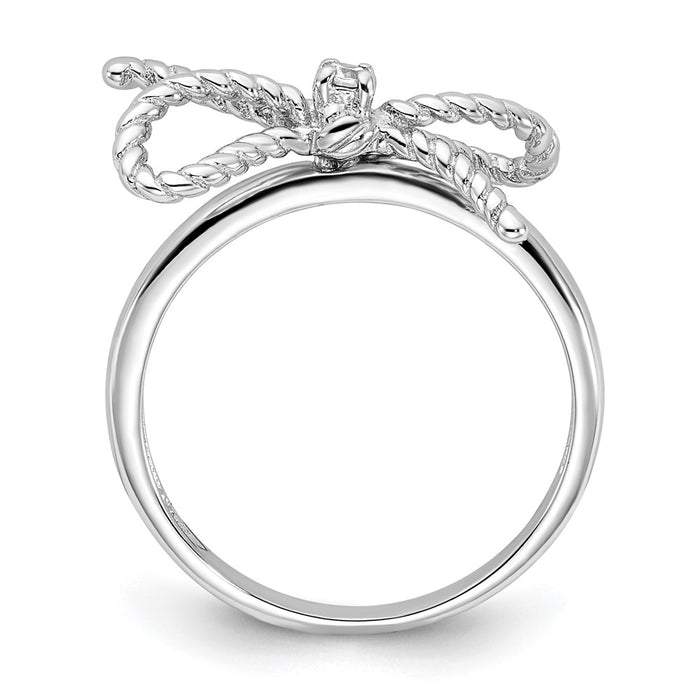 Exclusive Rhodium-Plated Sterling Silver CZ Bow Ring - Stylish & Affordable-2