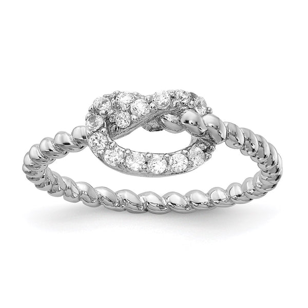 Cheryl M Sterling Silver CZ Knot Ring, Rhodium-Plated