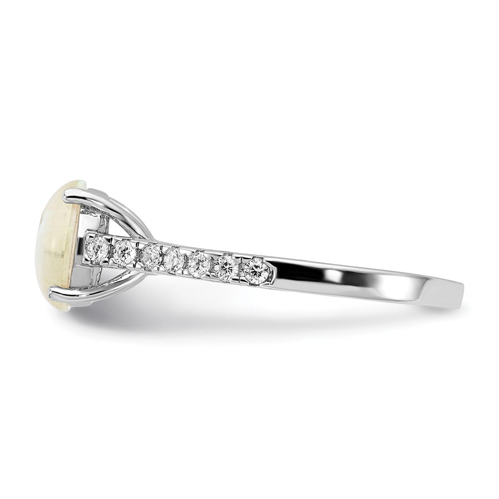 Buy Exclusive Rhodium-Plated Sterling Silver Ring with Lab-Created Opal & CZ
