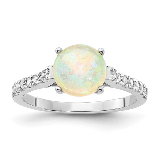 Buy Exclusive Rhodium-Plated Sterling Silver Ring with Lab-Created Opal & CZ