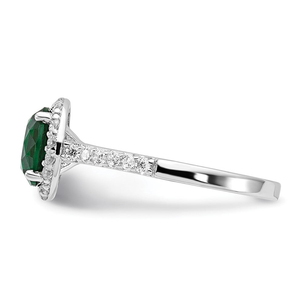 Exclusive Cheryl M Polished Green Glass & CZ Halo Ring | Stylish 14K Silver