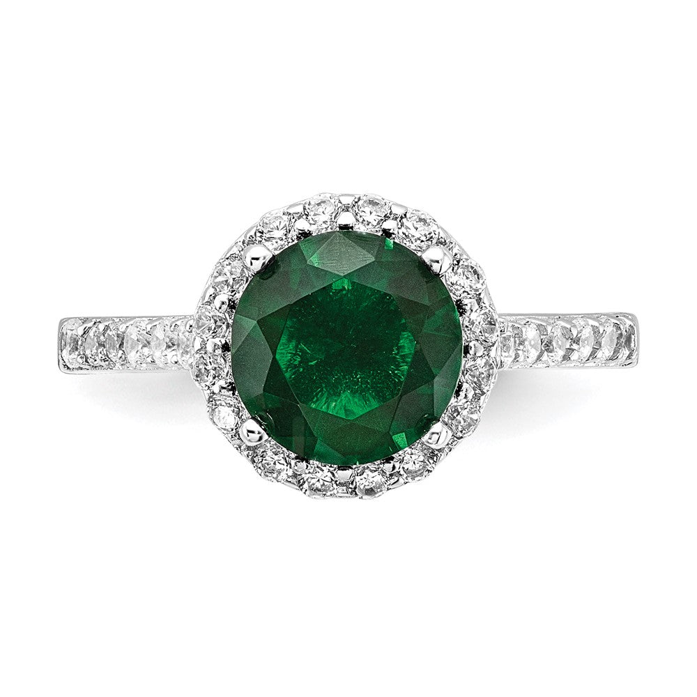 Exclusive Cheryl M Polished Green Glass & CZ Halo Ring | Stylish 14K Silver