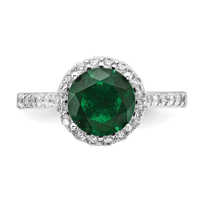 Exclusive Cheryl M Polished Green Glass & CZ Halo Ring | Stylish 14K Silver-4