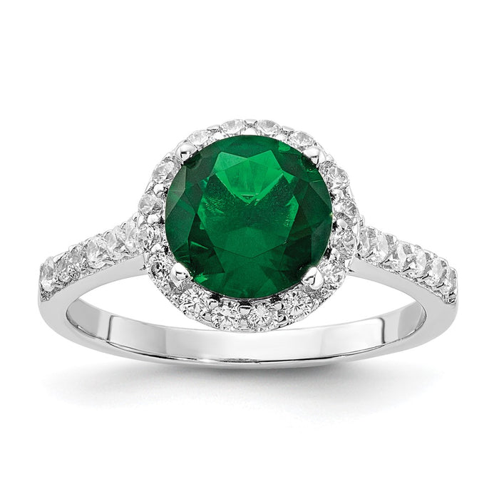 Exclusive Cheryl M Polished Green Glass & CZ Halo Ring | Stylish 14K Silver-1