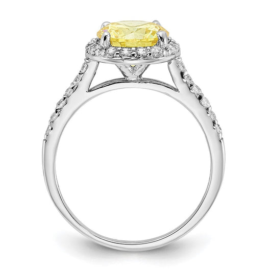 Shop Exclusive Rhodium-Plated Sterling Silver Halo Ring, 14K Gold Accent, Stylish CZs