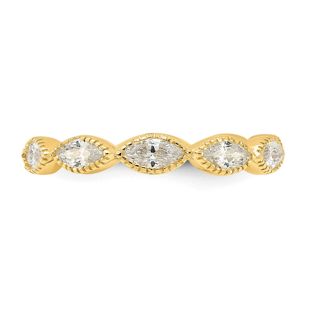 Buy Stylish Beaded Navette CZ Ring - Polished 925 Sterling Silver, 14K Gold-Plated