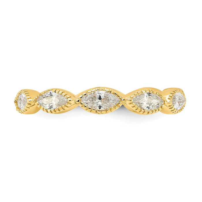 Buy Stylish Beaded Navette CZ Ring - Polished 925 Sterling Silver, 14K Gold-Plated-4