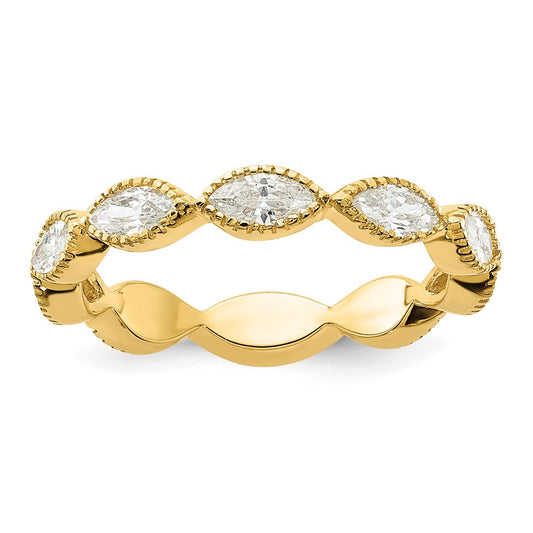 Buy Stylish Beaded Navette CZ Ring - Polished 925 Sterling Silver, 14K Gold-Plated