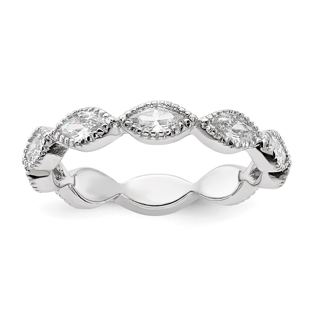 High-Quality Cheryl M Sterling Silver Rhodium-Plated Beaded CZ Ring - Stylish!