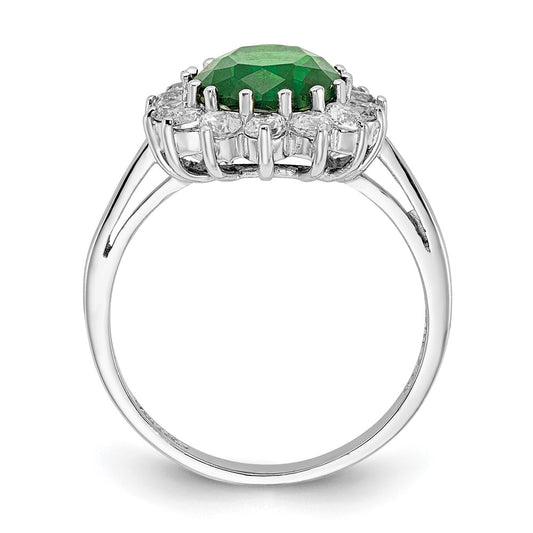 Shop Exclusive Cheryl M Sterling Silver Halo Ring, .85mm, Stylish Green Glass & CZ