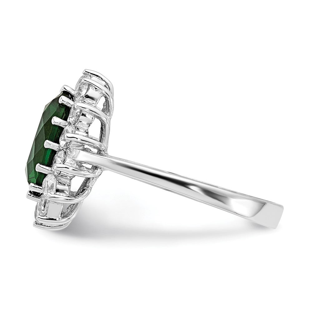 Shop Exclusive Cheryl M Sterling Silver Halo Ring, .85mm, Stylish Green Glass & CZ