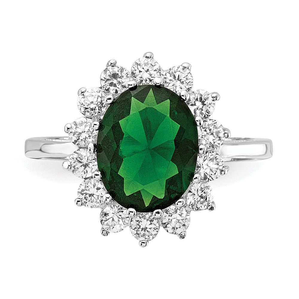 Shop Exclusive Cheryl M Sterling Silver Halo Ring, .85mm, Stylish Green Glass & CZ