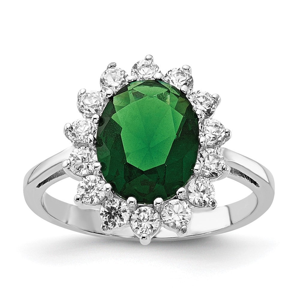 Shop Exclusive Cheryl M Sterling Silver Halo Ring, .85mm, Stylish Green Glass & CZ