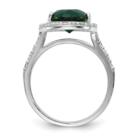 Buy Exclusive Rhodium-Plated Sterling Silver Teardrop Halo Ring - Stylish Green Glass & CZ Accents