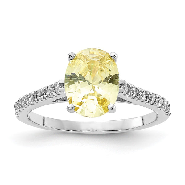 Cheryl M Polished Oval CZ Ring - Rhodium-Plated Sterling Silver