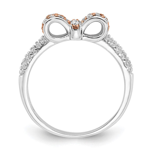 Cheryl M Polished CZ Bow Ring in Sterling Silver, Rhodium Rose Gold