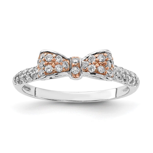 Cheryl M Polished CZ Bow Ring in Sterling Silver, Rhodium Rose Gold