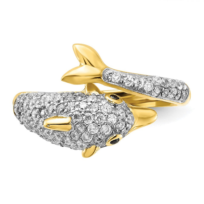Buy Exclusive Cheryl M Dolphin Ring in Polished Sterling Silver & Gold-Plated Accents, Stylish CZs-4