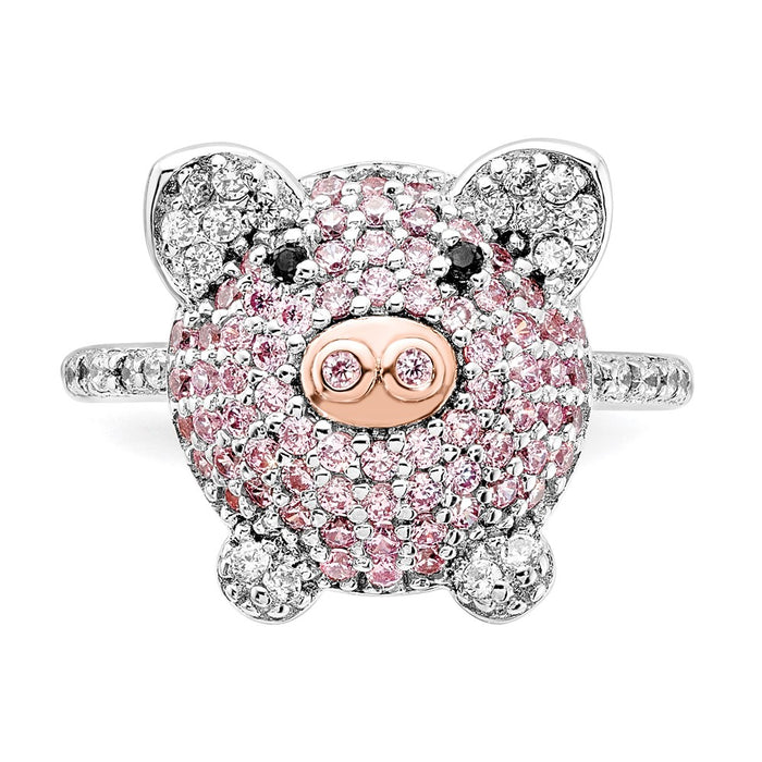 Shop Stylish Multicolor CZ Pig Ring | Cheryl M Sterling Silver, Rhodium & Rose Gold-Plated-4
