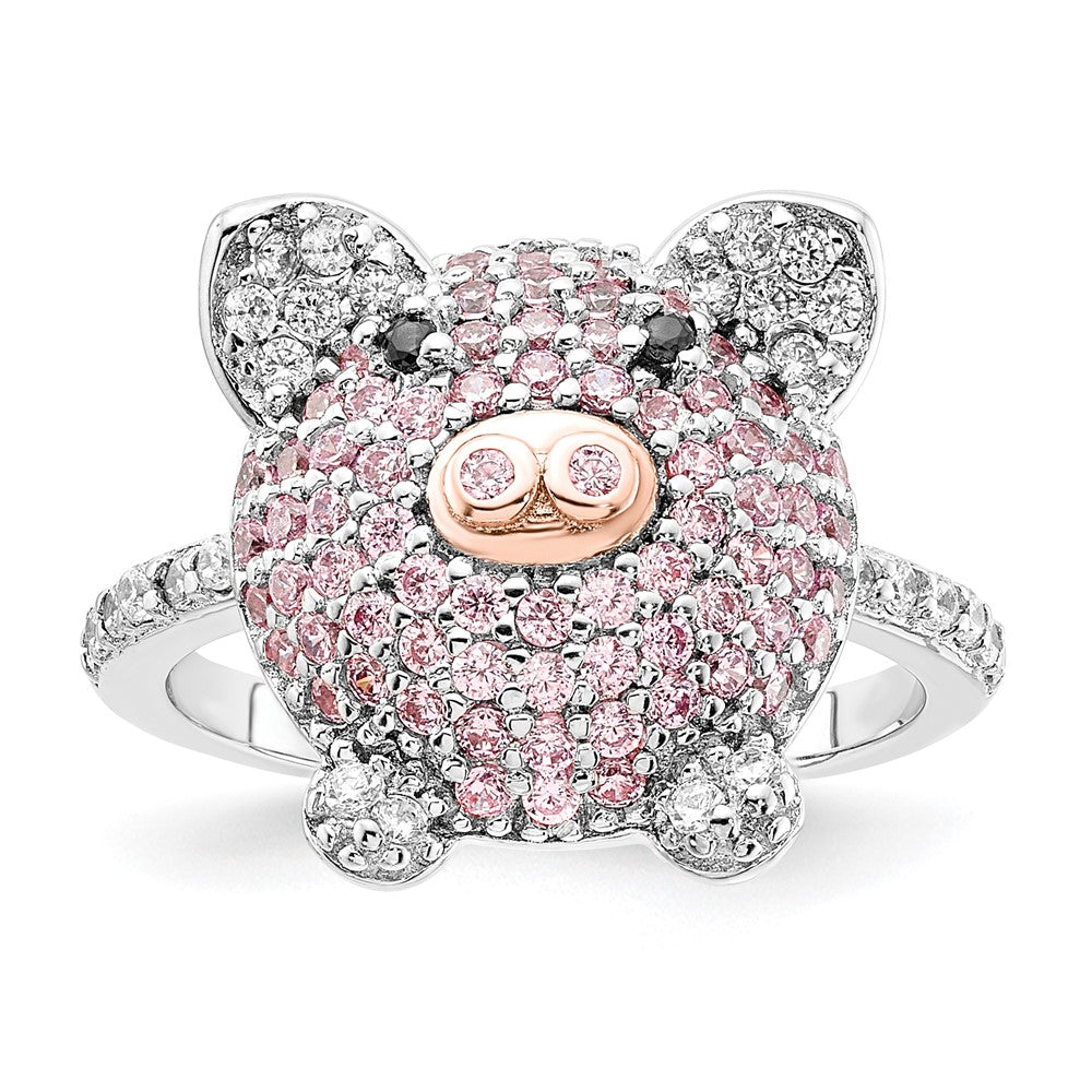 Shop Stylish Multicolor CZ Pig Ring | Cheryl M Sterling Silver, Rhodium & Rose Gold-Plated